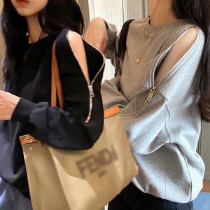 어깨지퍼 오프숄더 긴팔티 섹시 얇은 루즈핏 라운드 봄 가을 면 맨투맨