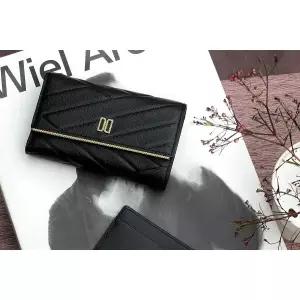 [롯데백화점]닥스 액세서리 LL[선물포장]블랙 칼라일 패턴 골드 DD로고 소가죽 중지갑 DCWA4E419