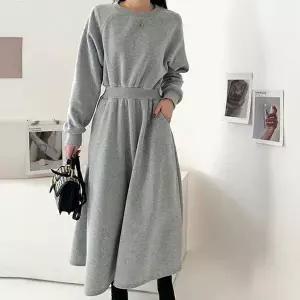 [오노마] ONM 시보리 허리밴딩 긴팔 롱원피스 플레어 스커트 힙커버 (S10897538)