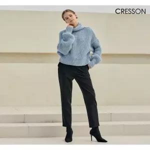 [크레송]크레송 블랙 여성 시그니쳐 세미 배기핏 기모 팬츠 C224B404A_BK