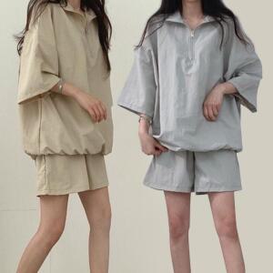 [라일리의류] Rly 여성 여름 외출 아노락 반바지 반팔 트레이닝 세트