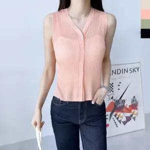 /신상오픈런 로르이 잔골지 여성 민소매 가디건 짧은 시스루