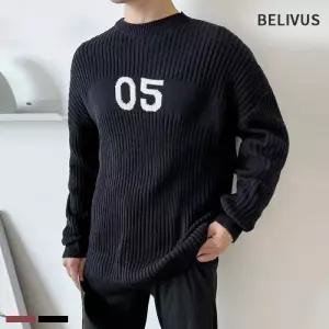 남자 빅사이즈 레터링 골지 라운드 니트 DMES-KNA-STS12909855