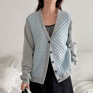 /옷자락 여자 겨울누빔재킷 배색 버튼 가디건