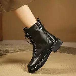 [기타브랜드]레이스업워커 두툼한이중지퍼 소가죽여성워커1027