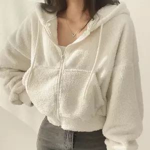 [더봉][3가지컬러] 포근해 양털 세미 크롭 후드 집업후리스뽀글이