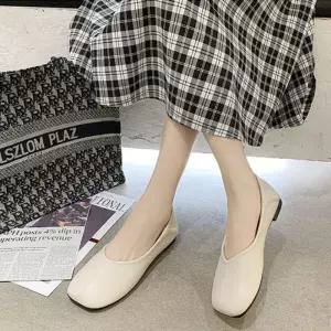 ONM 여자 사각 가죽 트렌드 플랫슈즈 1P 데일리 단화 구두