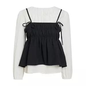 [JJ지고트](대전신세계)뷔스티에 레이어드 프릴 블라우스 GR4N0BL451