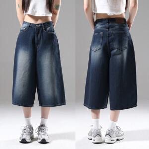 여성 청 반바지 데님 팬츠 S M L 버뮤다 팬츠 7부 빅사이즈 봄 진청 와이드