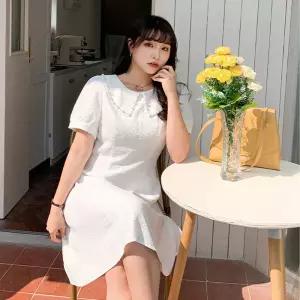 카라 진주 A라인 정장 스타일 반팔 여름 원피스