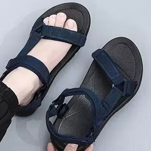 남자 여름 데일리 검정 스트랩 샌들 편한 일상 룩-WFA8096