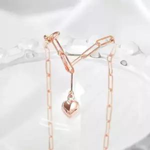 [미니아트]14K 볼륨 하트 펜던트 로즈골드 클립 체인 금 팔찌