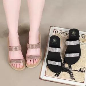 여자 여름 투밴드 큐빅 고무슈즈 쿠션 슬리퍼