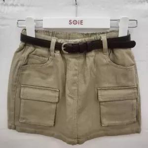 HC22 벨트 장식 카고 스커트 여아 봄가을용 베이지 벨트 허리밴드 면 스판 카