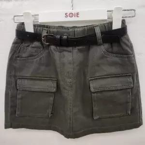 HC22 벨트장식카고스커트 여아 봄가을용 카키 면 스판 허리밴드 카고 스커트