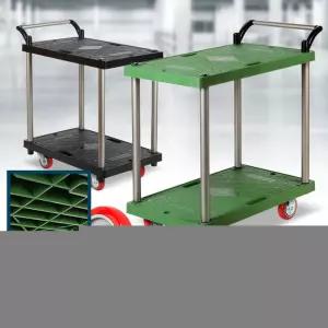 플라스틱 대차 2단 특대 적색 바퀴 이동식 카트 무빙 웨곤/운반/트롤리/끌차/밀차/배식카/다용도/조리대/