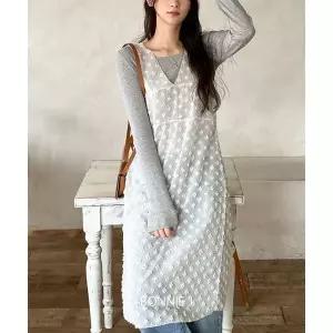 [보니앤제이]시스루 사계절 레이어드 뷔스티에 롱원피스 발레코어룩 _P365876553