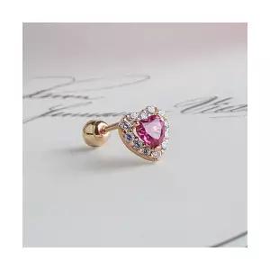 14k 18k 큐빅 금피어싱 큐티 컬러 루비 하트컷 볼 피어싱 귀걸이