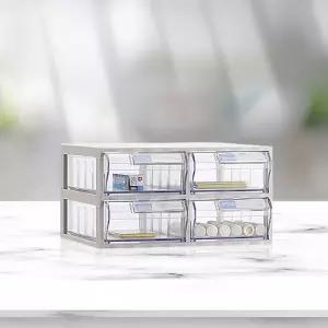 (4단/W268xD220x147mm) A타입 수납함 2x2 투명 수납 서랍 선반 플라스틱 서랍장/데스크/정리함/박스/미니