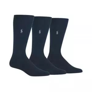 POLO RALPH LAUREN 남성용 골지 드레스 비즈니스 캐주얼 바지 수트 크루 양말 3켤레 | 다크 네이비 블루,