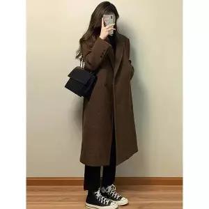 [하프클럽/] 헤링본 겨울 울라이크 카라넥 롱코트 카울라이크코트 G-955