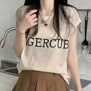 레터링 시스루 니트 여름 루즈핏 캐주얼룩 (KYR-WFFT59Q)