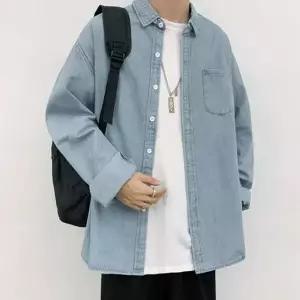 남자 대학생 학생 레이어드 패션 데님 스트릿 스타일 청 셔츠 DMS-S...
