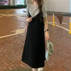 뷔스티에 패션 반팔 롱 원피스 WFITX6I