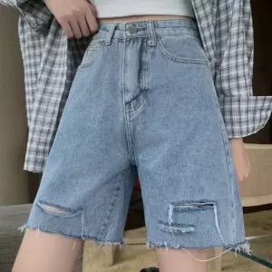 워싱 데미지 데님 버뮤다 팬츠 와이드핏 5부 청반바지 (WFJ7G2T)