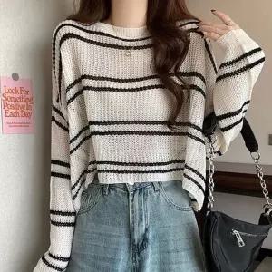 스트라이프 시스루 루즈핏 니트티 여성 긴팔 (WFJ7SFS)