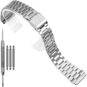 카시오 A158WA A168WA-1 빈티지 3링크 팔찌 접이식 잠금 스테인리스 스틸 시계 스트랩과 호환되는 18mm