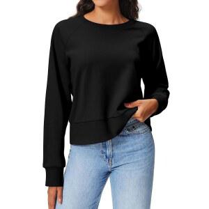 스텔 크롭 스웨트셔츠 여성용 코튼 라글란 슬리브 크롭탑 크루넥 풀오버 스웨트 셔츠