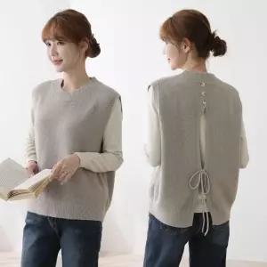 여성 가을 겨울 뒷 리본 끈 니트 조끼 베스트 VE0057S