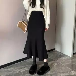 여성 직장인 니트 롱 스커트 머메이드 핏 니트 밴딩 (WFKBW9U)