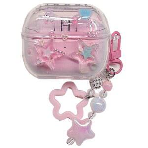 [미국배송] 삼성호환 삼성제품호환 버즈 3 / 프로 FE용 SCQYCWA 이어폰 케이스 귀여운 패턴 디자인 투명 TPU 보호 이어버드 커버 펜던트 포함 (별)