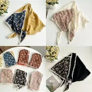 여성 삼각꽃 레이스 린넨 스카프 머플러 봄 미니 목 여름