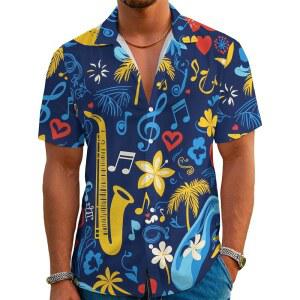 콜롱수 남성 하와이안 셔츠 펀디 비치 남성용 버튼 다운 반팔 알로하 의류 의상