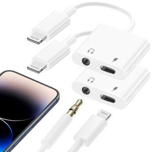 [미국배송] 라이트닝에서 3.5MM 헤드폰 잭 어댑터 [애플호환 MFI 인증] 오디오 및 충전기 2팩 1개 아이폰호환 14 13 12 11 XS XR X 8 7 6 아이패드호환 지원 모든 IOS 시스템 지원