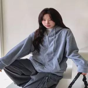 [하젤]몰팅 기모 후리스 후드 집업 점퍼_W4440