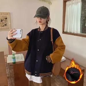 캐주얼 배색 베이직 기모안감 야구점퍼 여성 2컬러ghi573