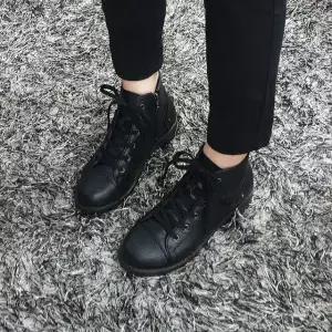 로드 국산 레이스업 통굽 숏 키높이 여성워커 5cm