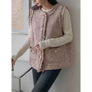 [하프클럽/코니코지]빈티지 버튼 골드 라인 트위드 베스트