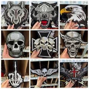 바이크 오토바이 해골 패치 대형 자수 의류 용 자켓에 열 접착 바이커 바느질