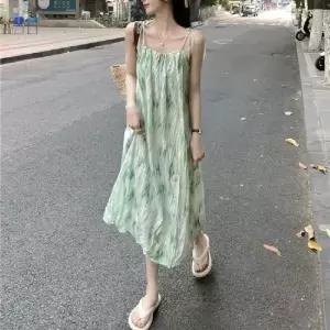 끈나시 주름 나염 원피스 LL-D178 시폰원피스