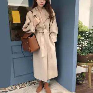 여자 소프트 롱코트 소재 클래식 디자인 모직 여자겨 WFLQDJ3