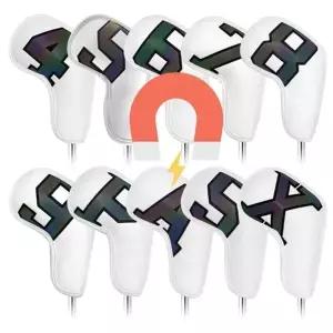 아이언커버 10개 자석 골프 세트 홀로그램숫자 화이트 가죽
