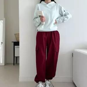 여자 밑단 스트링 카고 와이드 팬츠 조거핏 일자 바지 WCA76F9