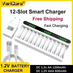 VariCore 신형 VC12 타입-C 12 슬롯 지능형 충전기 1.2V AA/AAA Ni-MH/Ni-CD 충전식 배터리 전용