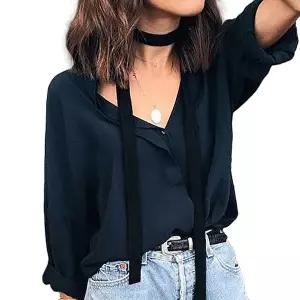 여성 패션 슬림 롱타이 스카프 데일리 검정 초커넥-WFIFUSN