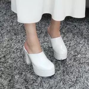 베코 국산 유광 가보시 통굽 한복 웨딩 키높이 힐 슬리퍼 12cm